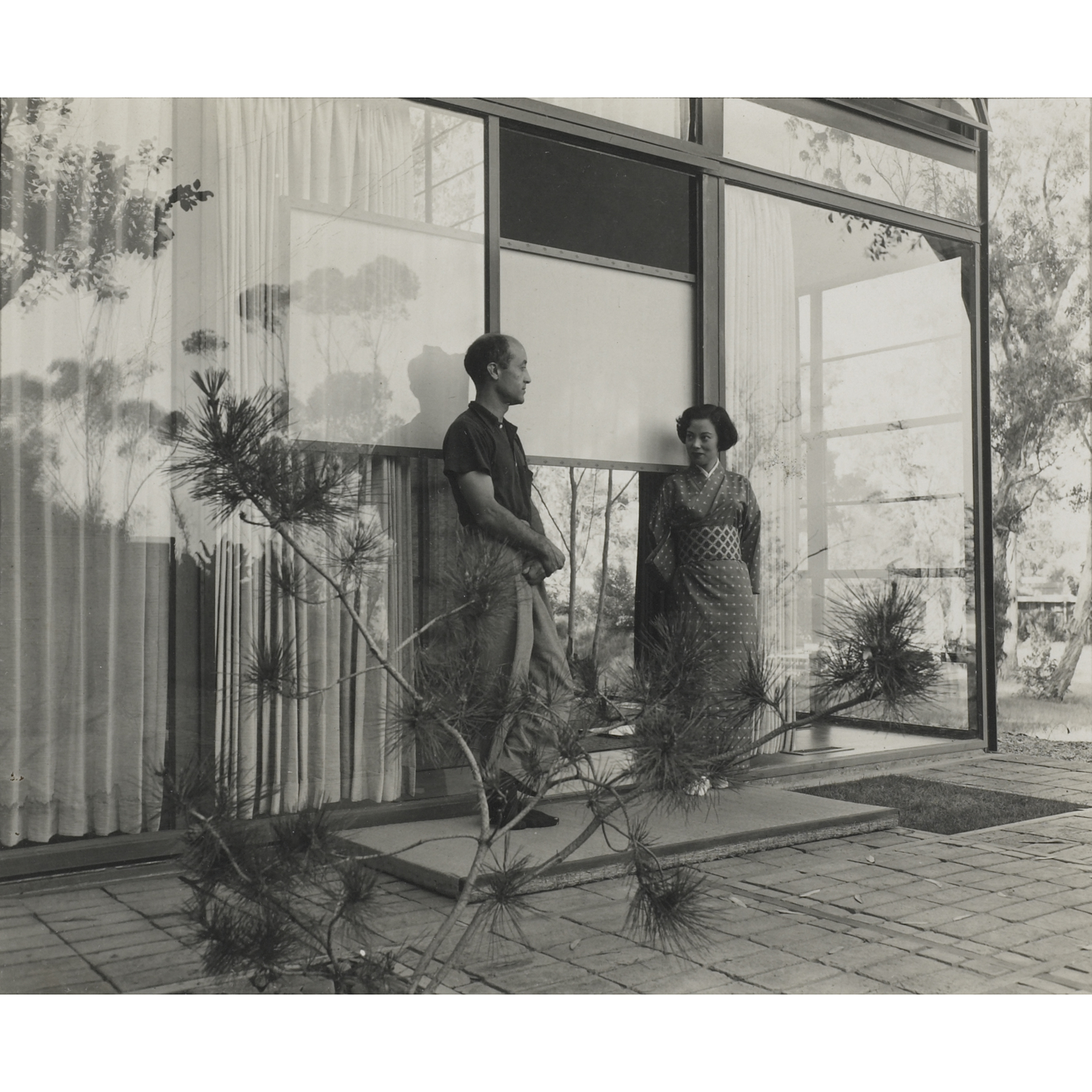 Noguchi and Yamaguchi outside of the Eames House